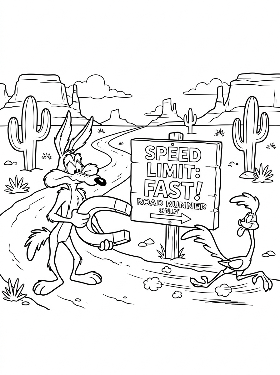 Willy il Coyote e Beep Beep disegno da colorare facile 1