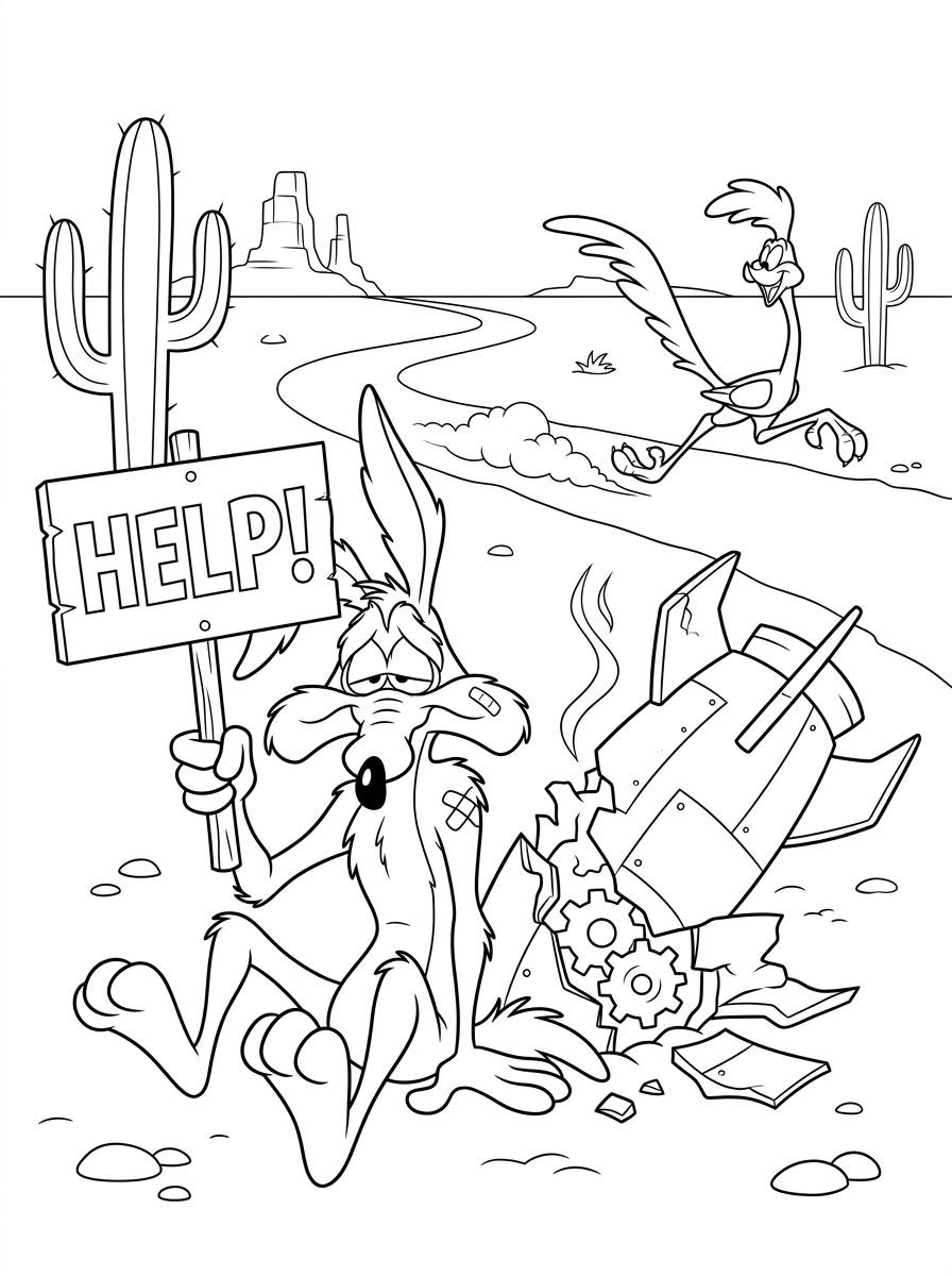 disegni Willy il Coyote e Beep Beep facili da colorare