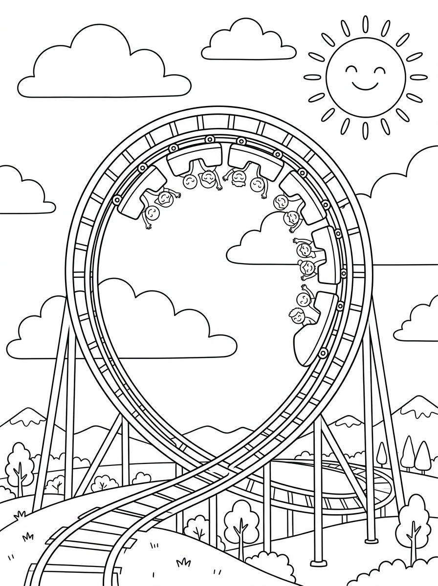 disegni montagne russe da colorare per bambini