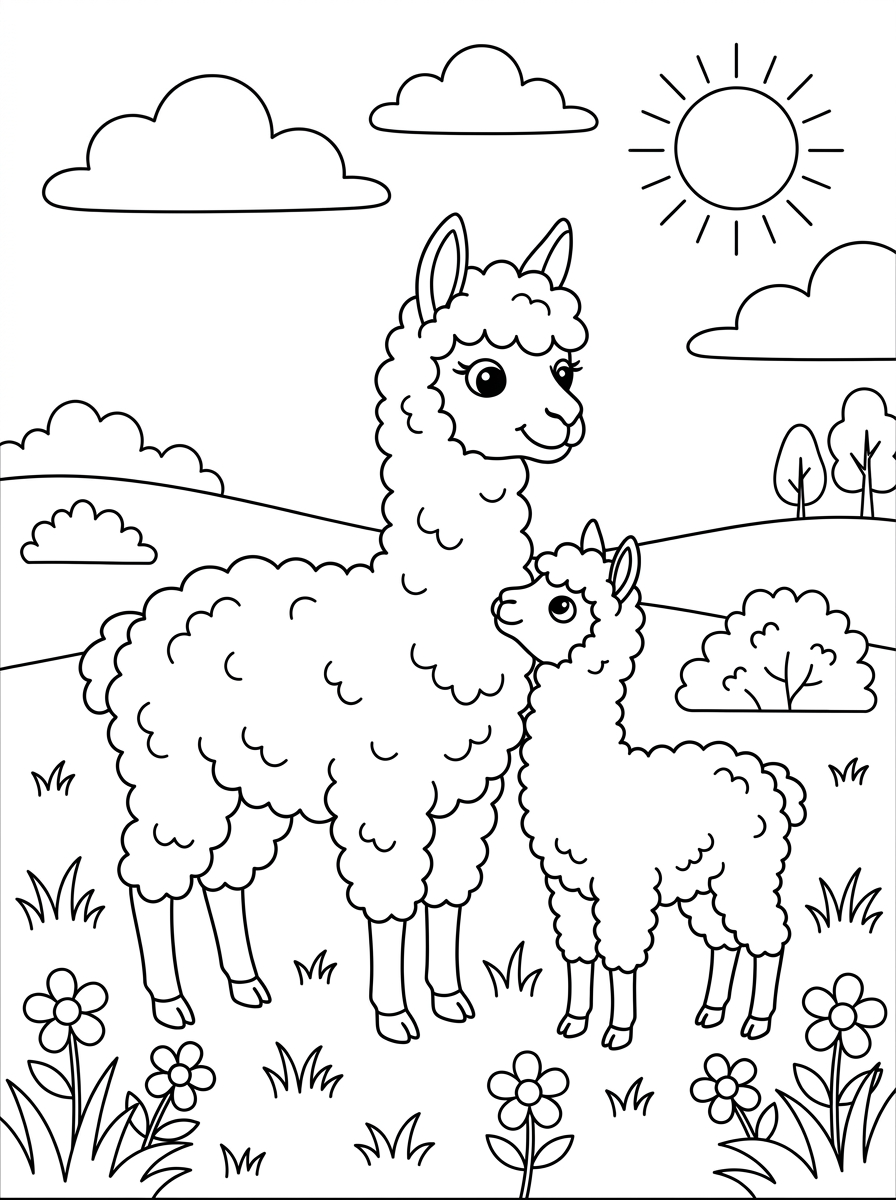 immagine da colorare alpaca