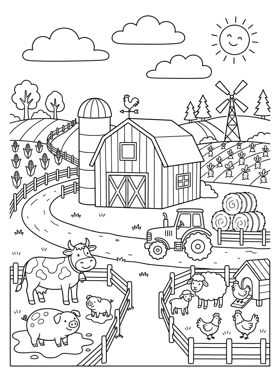 da colorare fattoria disegno facile bambini 2