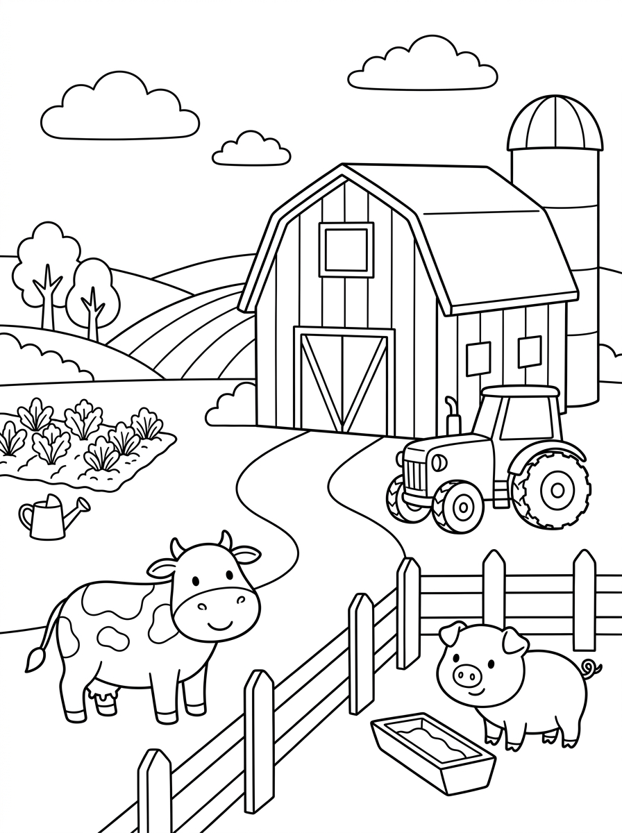 fattoria disegno da colorare facile