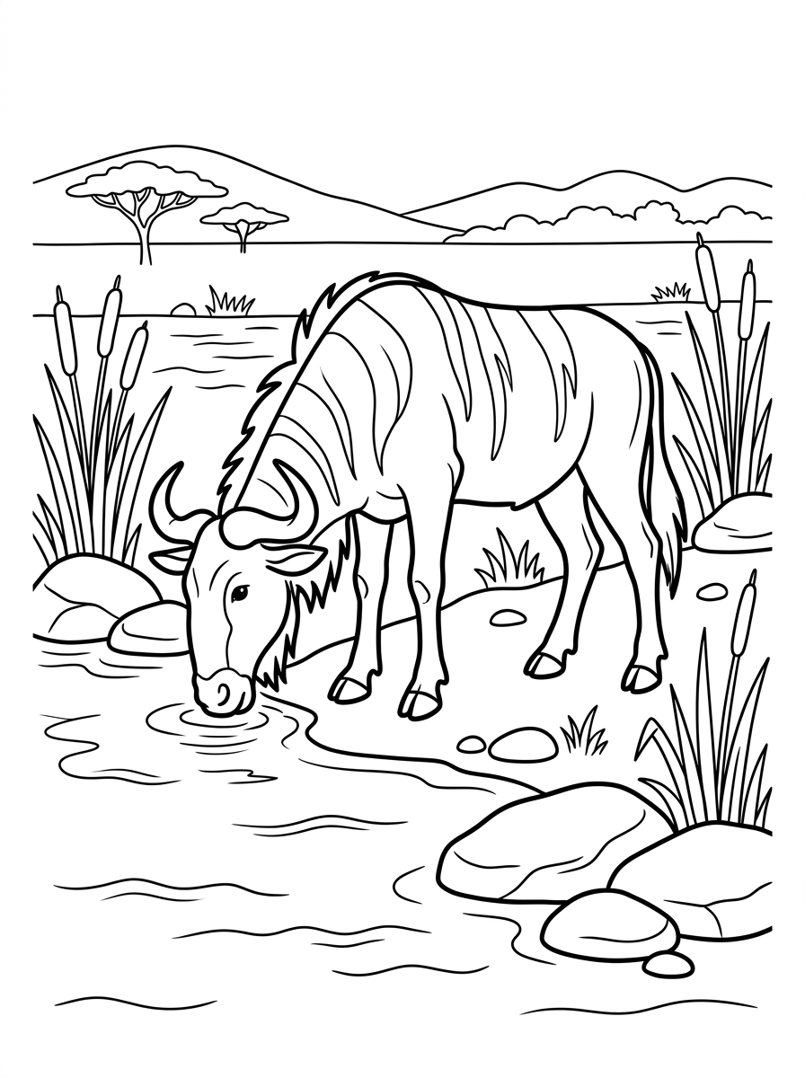 Gnu 3 stampe da colorare per bambini gnu