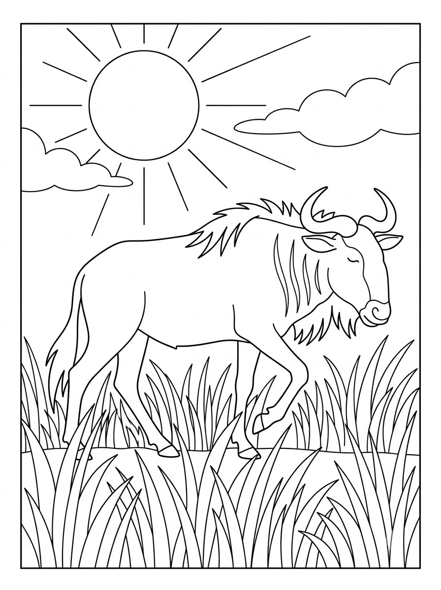 Gnu 5 gnu disegno facile da colorare
