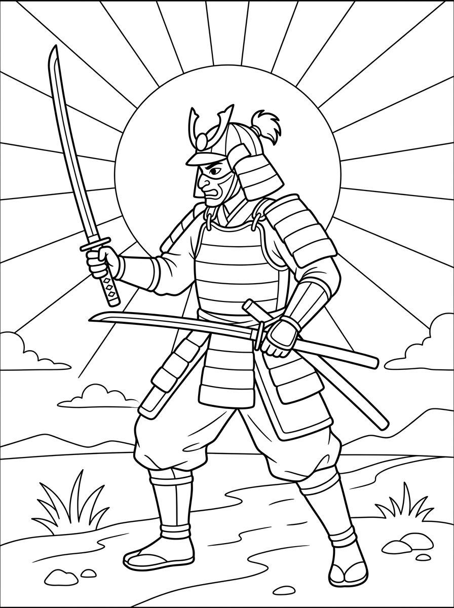 Samurai 13 stampe da colorare per bambini samurai