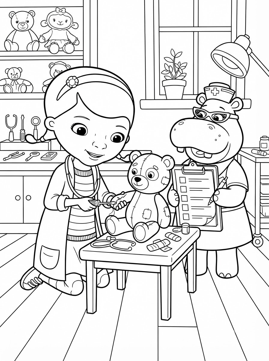 Dottoressa Peluche 4 disegni di Dottoressa Peluche da colorare da stampare