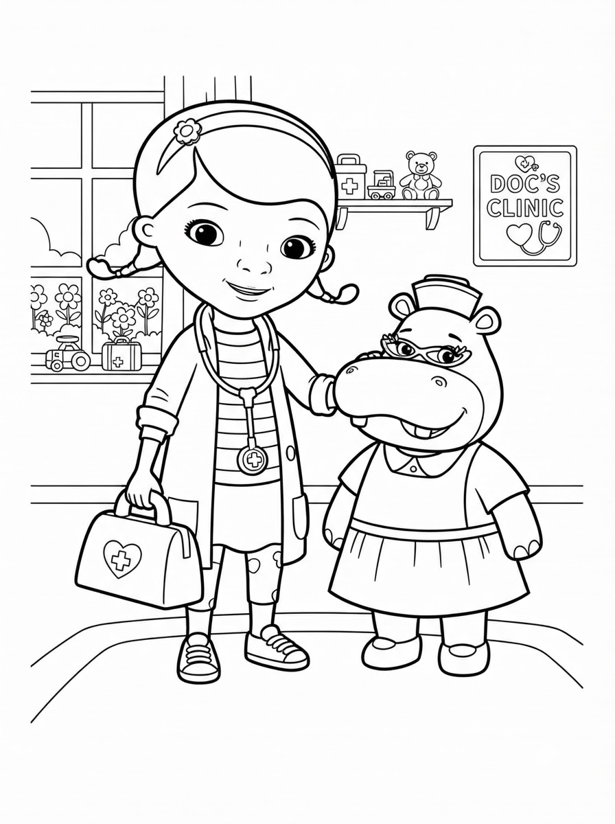 Dottoressa Peluche 17 Dottoressa Peluche disegno da colorare facile