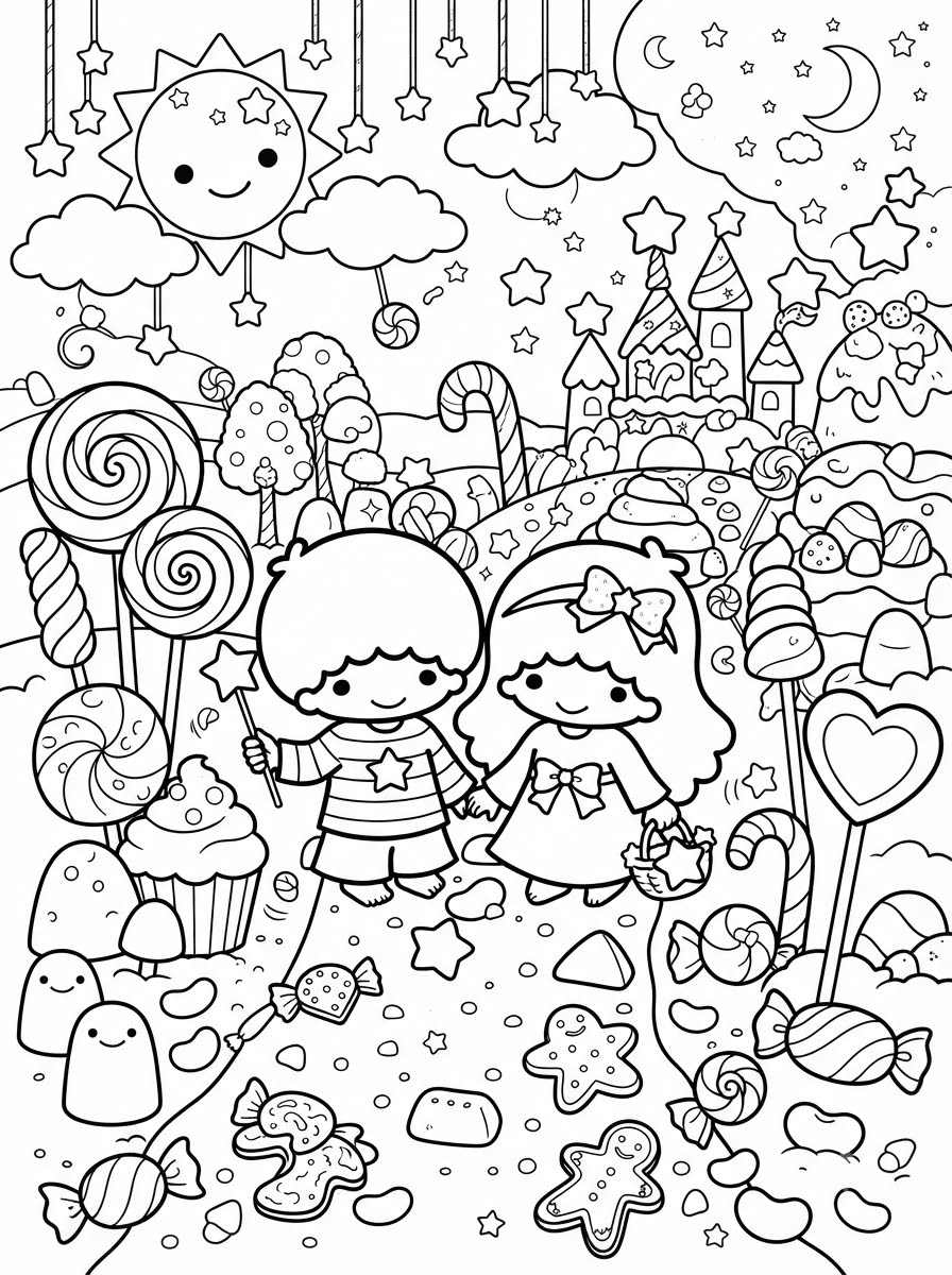 Little Twin Stars disegno facile da colorare 2