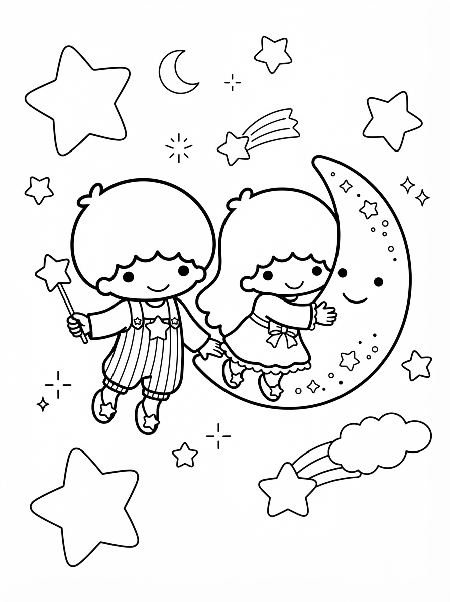 Little Twin Stars disegno facile da colorare 1