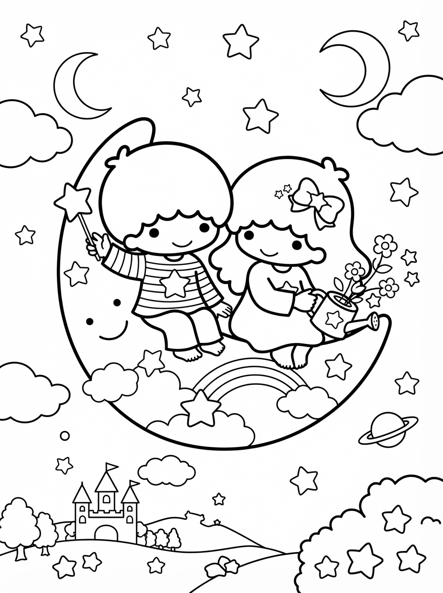 Little Twin Stars disegno da colorare facile