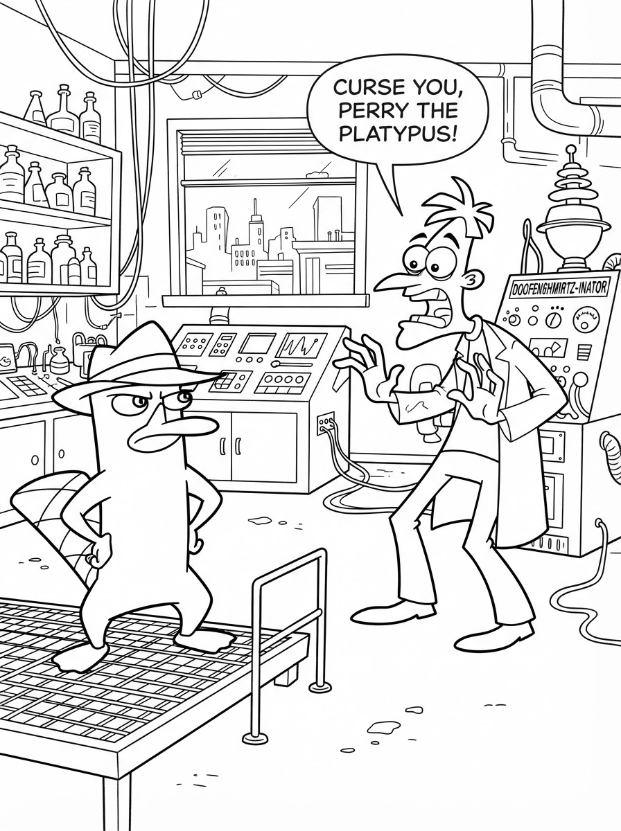 immagini di Perry l’ornitorinco da stampare e colorare