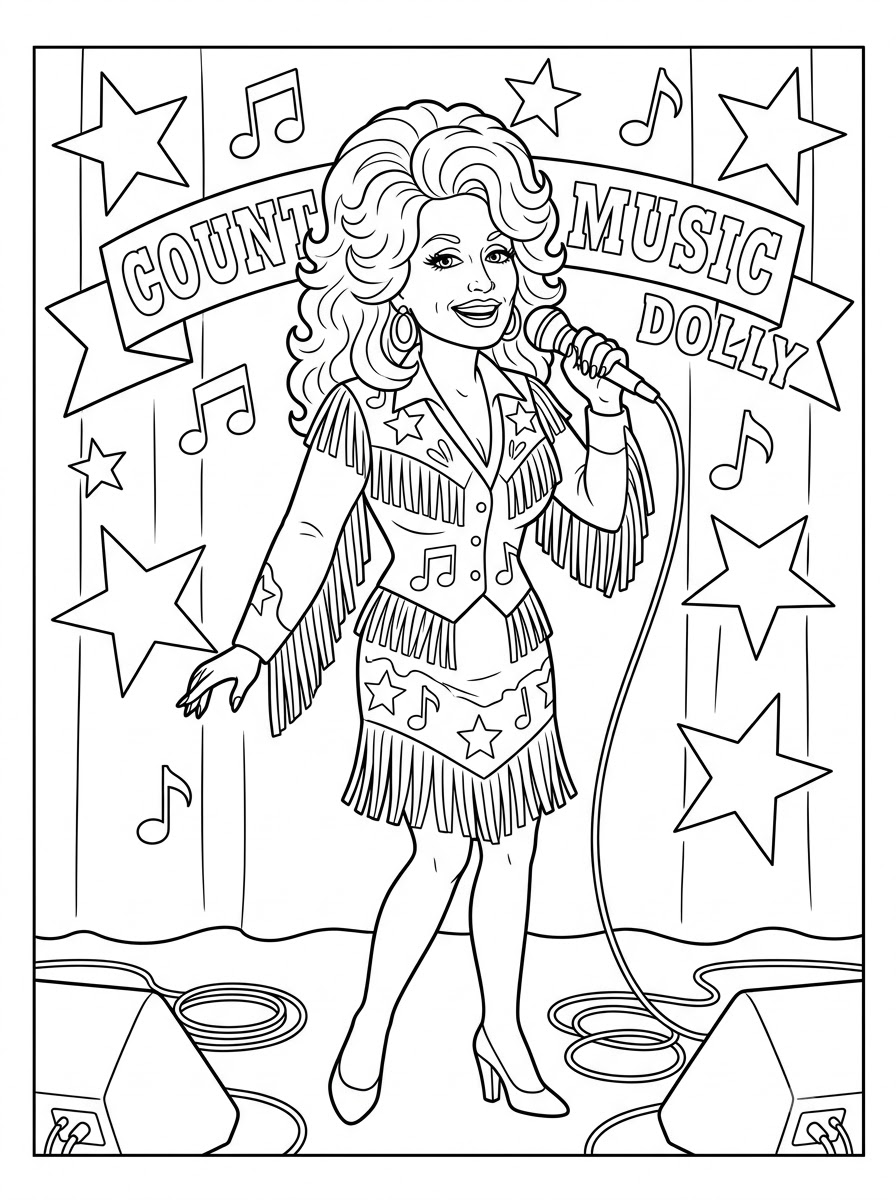 disegni Dolly Parton da colorare per bambini