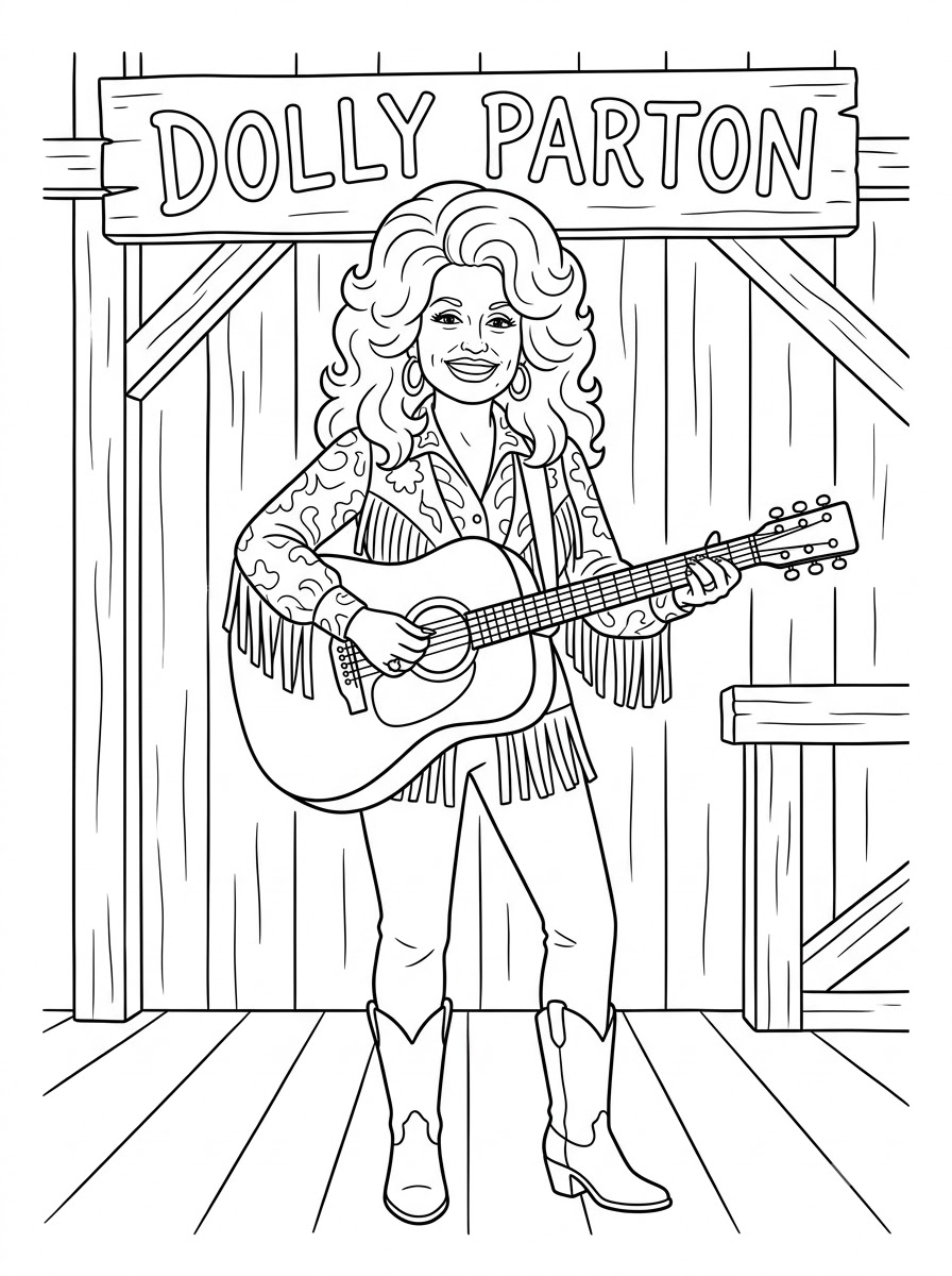 pdf stampare Dolly Parton da colorare
