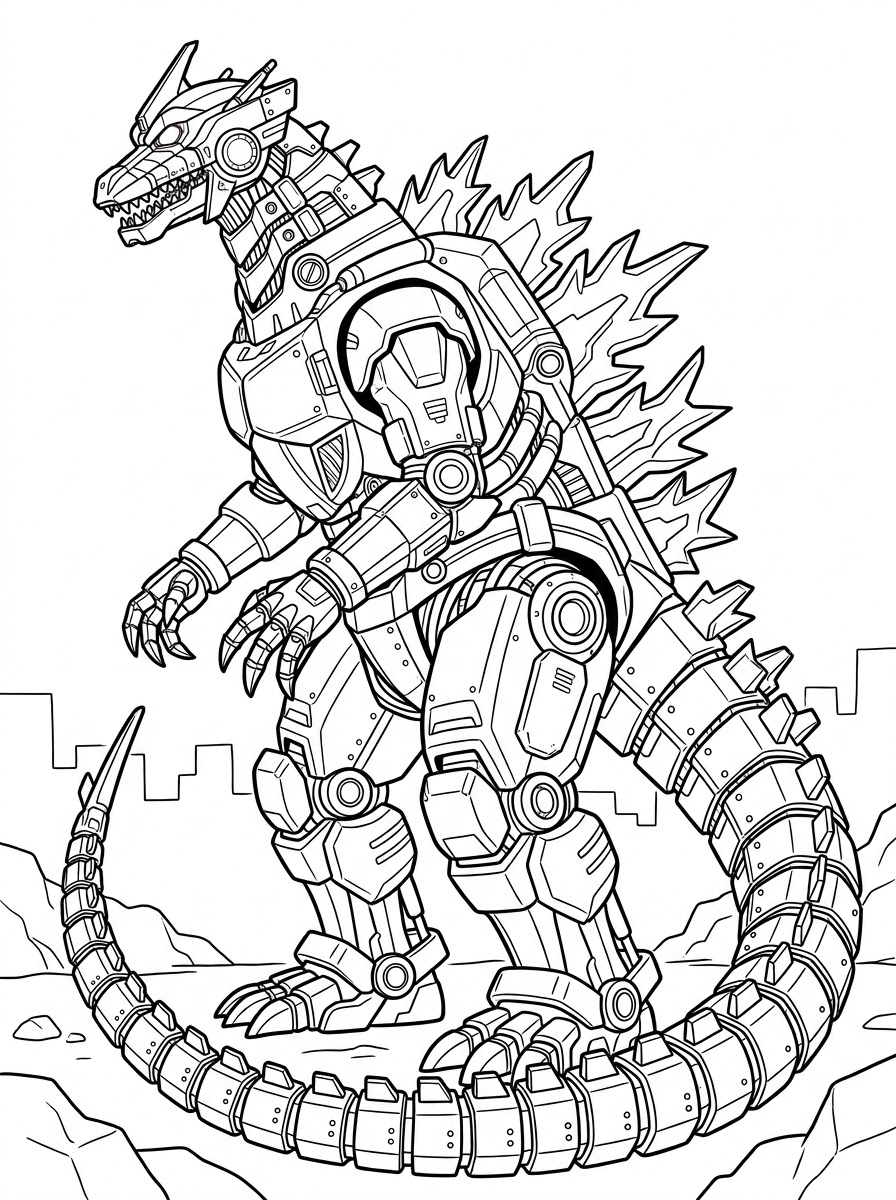 disegni da colorare Mechagodzilla da stampare