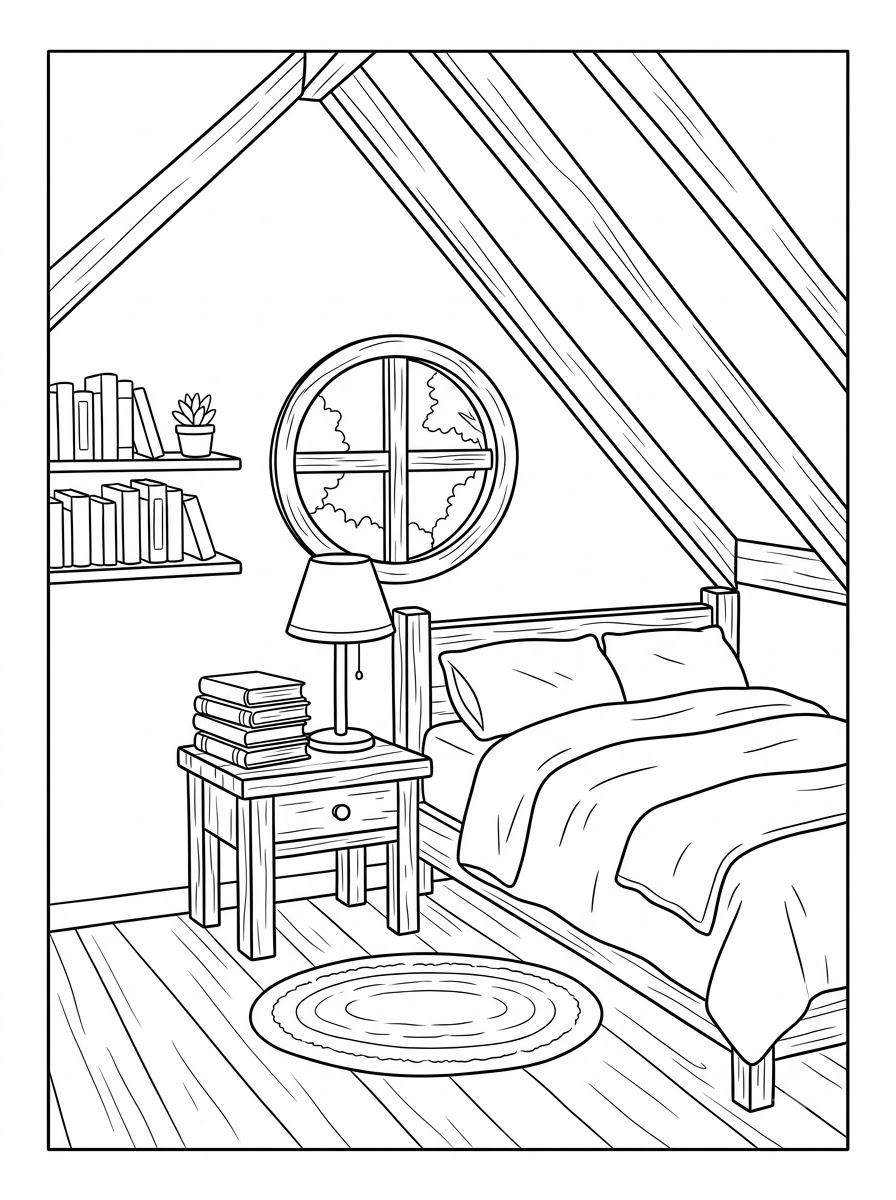 camera da letto disegno da colorare facile