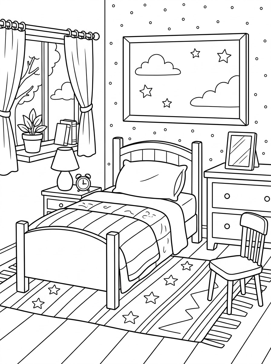 immagine da colorare camera da letto