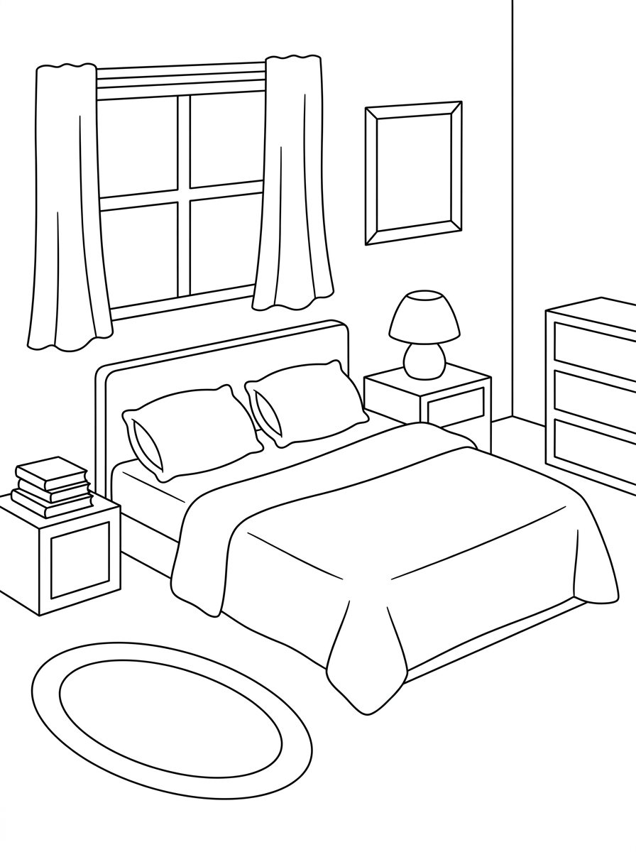 camera da letto da colorare e stampare