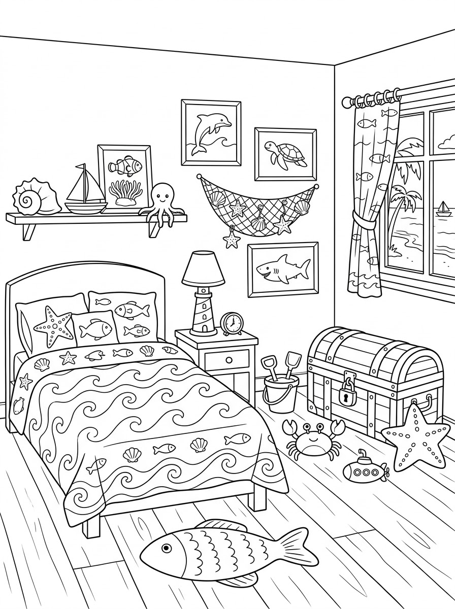disegno di camera da letto da stampare e colorare