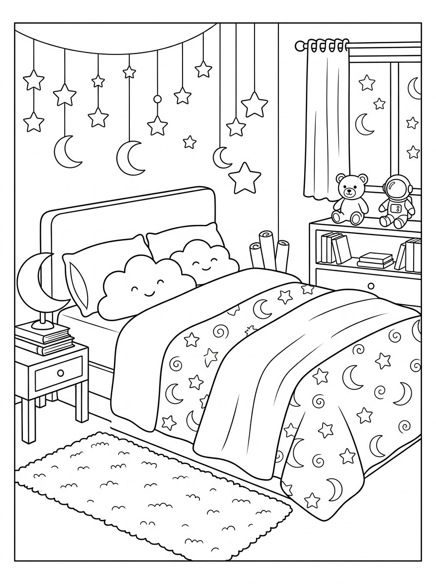 camera da letto disegno facile da colorare
