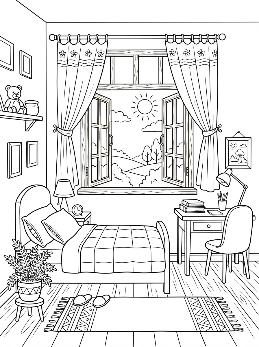 disegni di camera da letto da colorare per bambini
