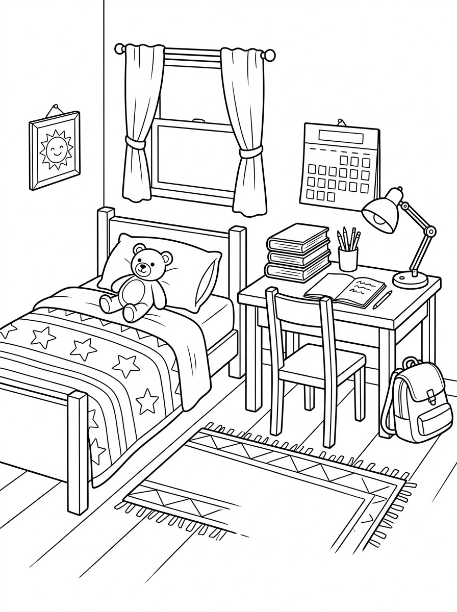 camera da letto da colorare e stampare pdf