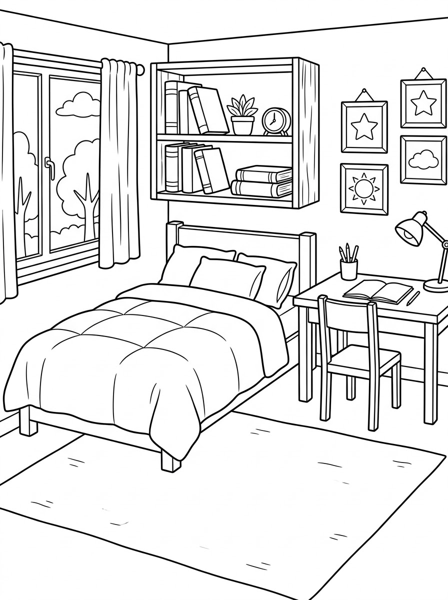 da colorare camera da letto disegno facile bambini