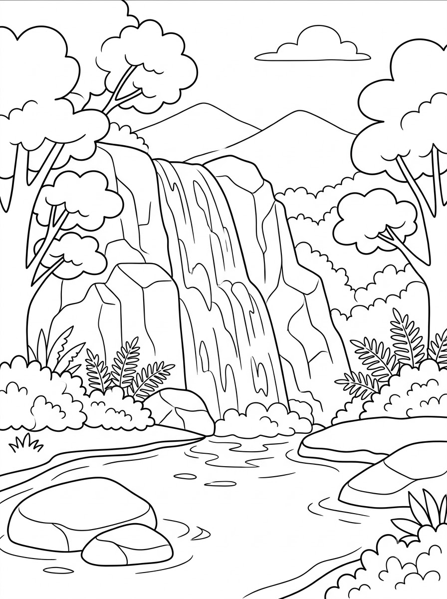 cascata disegno da colorare facile 1