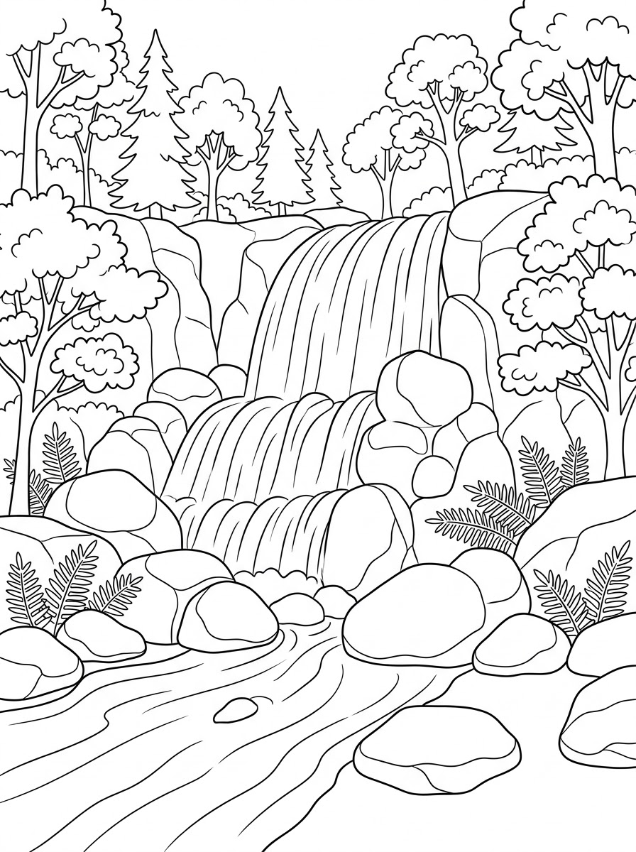 disegni di cascata da colorare