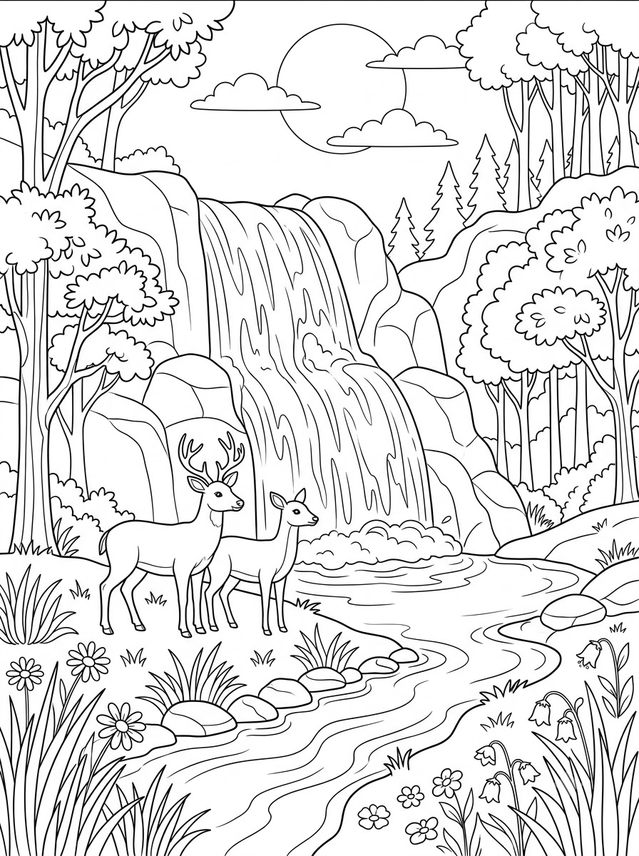 disegno di cascata da stampare e colorare