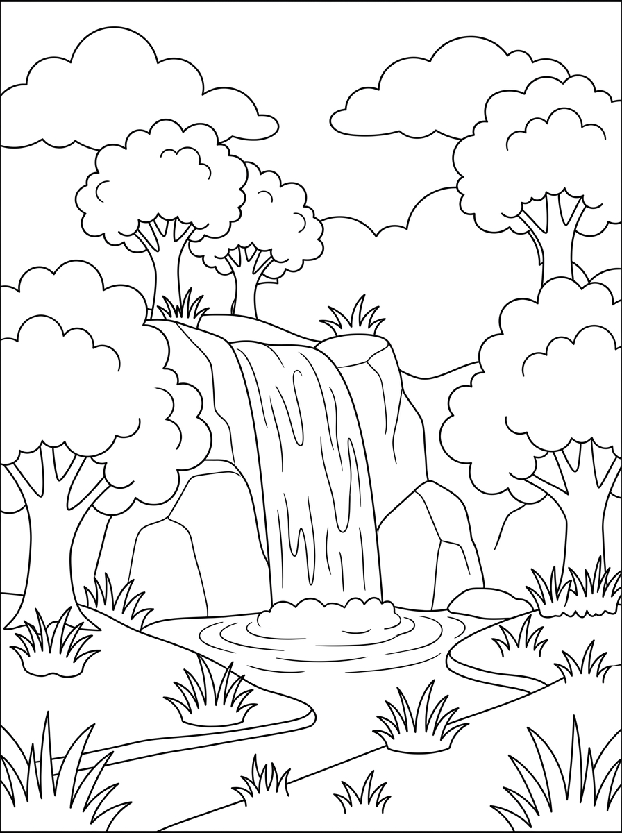 cascata disegno facile da colorare