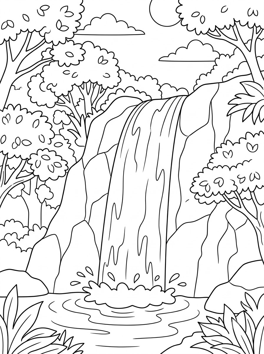 disegni di cascata da colorare per bambini