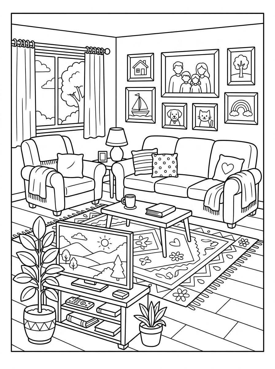 immagini living room da colorare e stampare