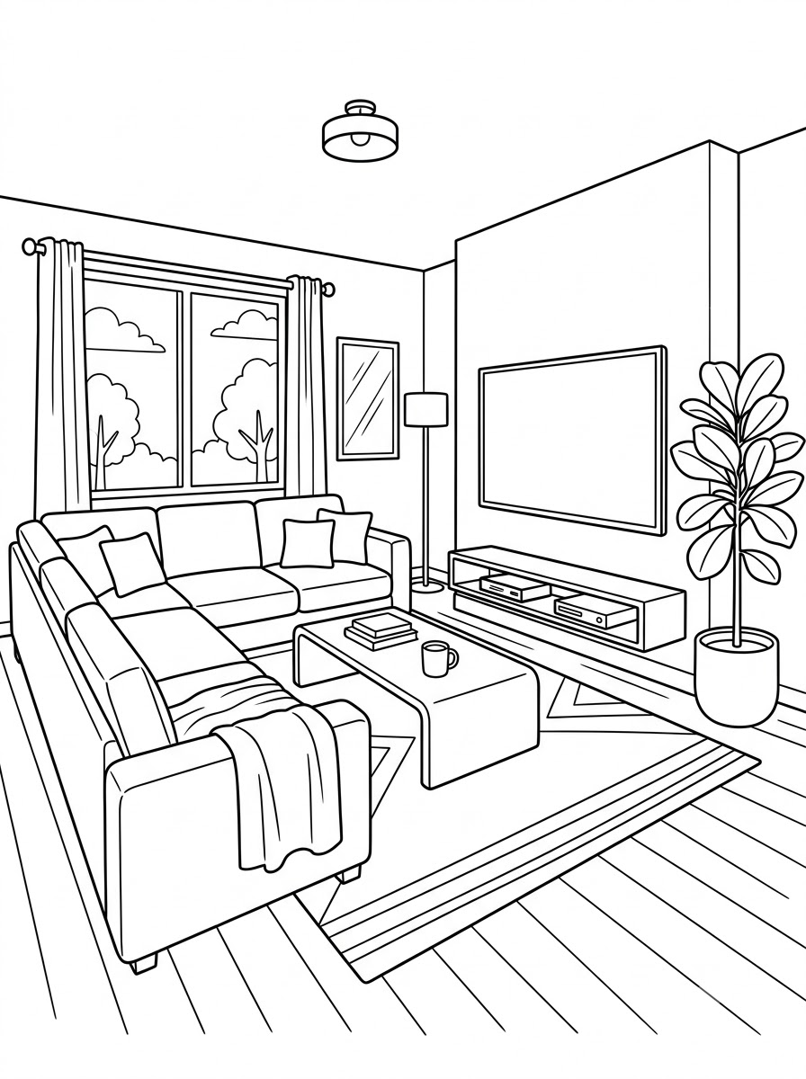 disegno living room da colorare e stampare