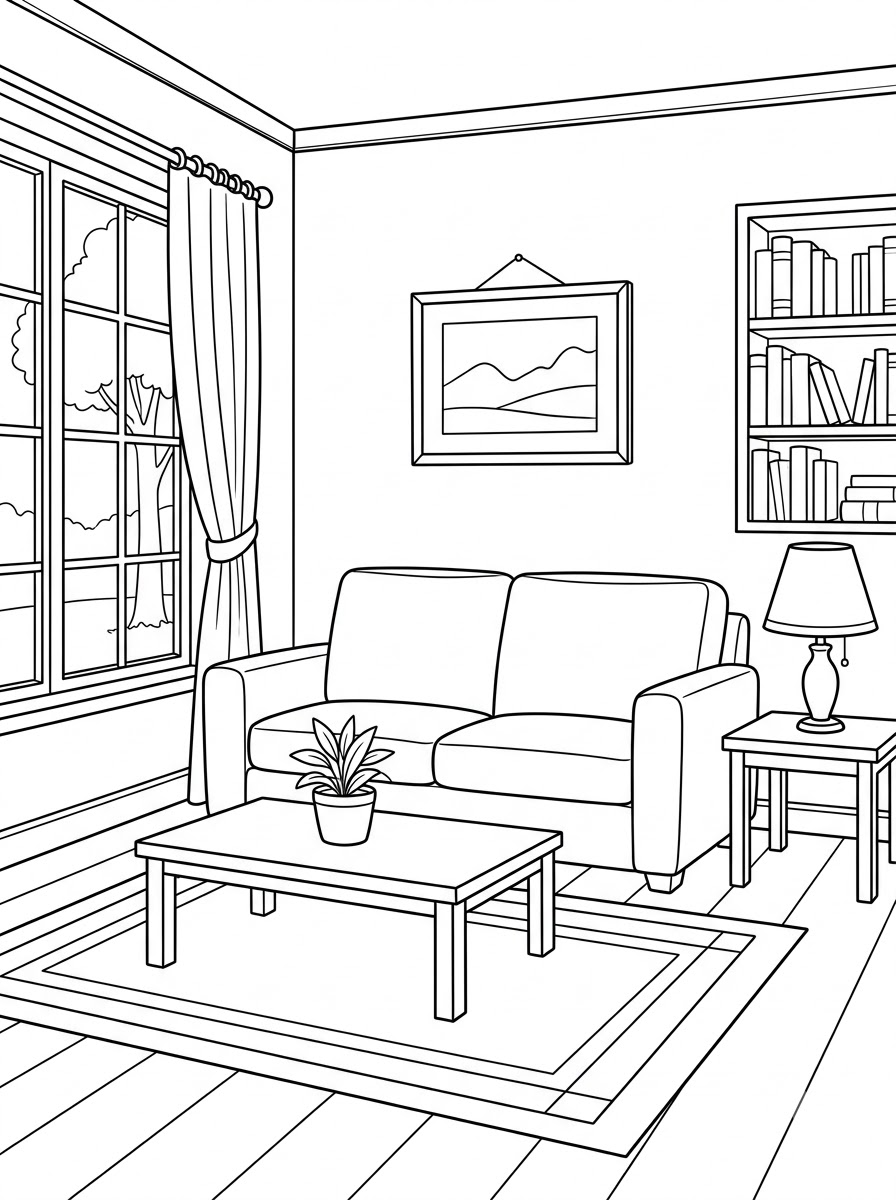 disegni living room facili da colorare