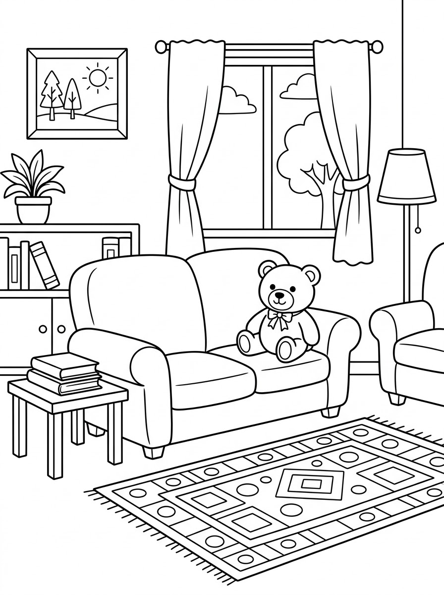 disegni living room da colorare per bambini