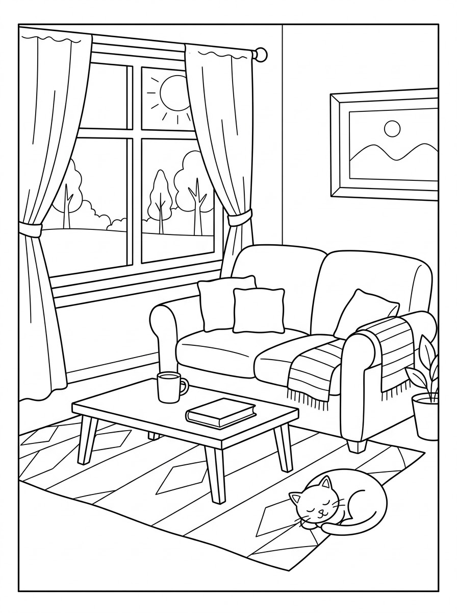 disegni di living room da colorare da stampare