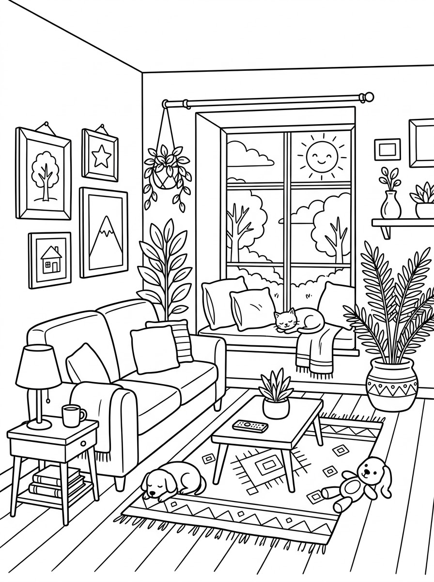 disegni living room da colorare pdf