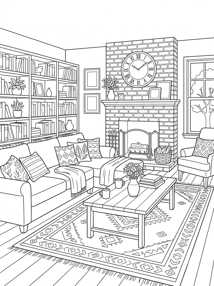da colorare living room disegno facile bambini