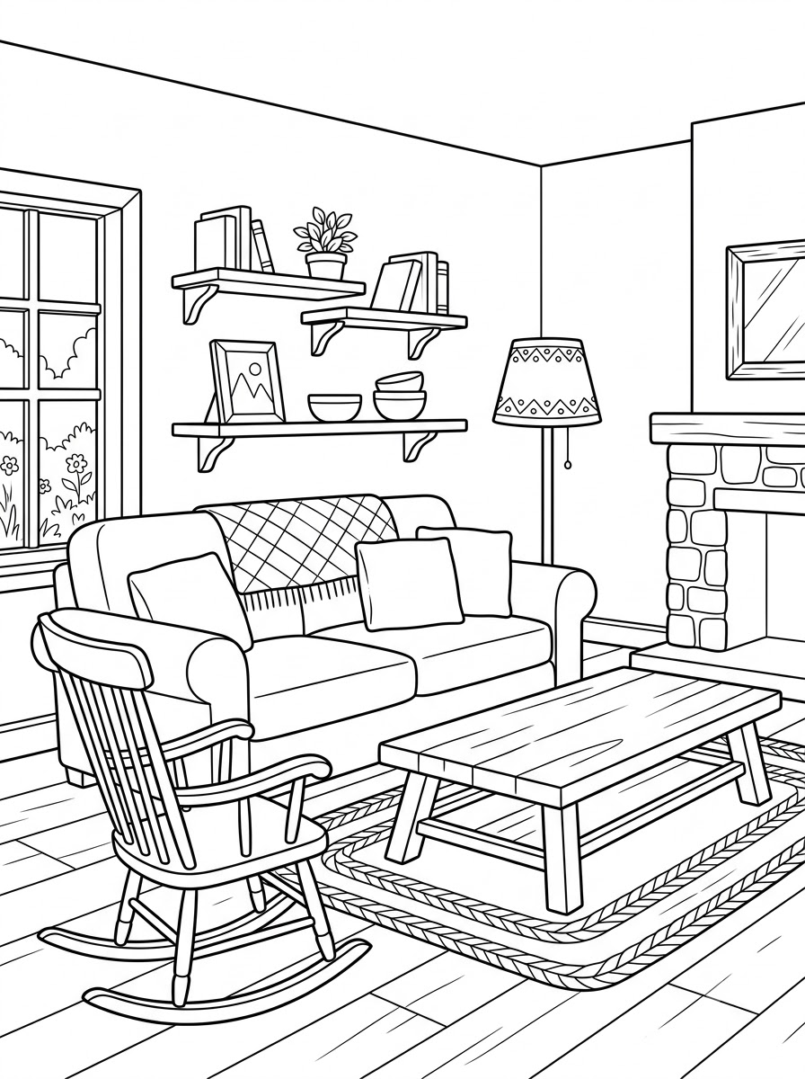 disegni da colorare living room per bambini