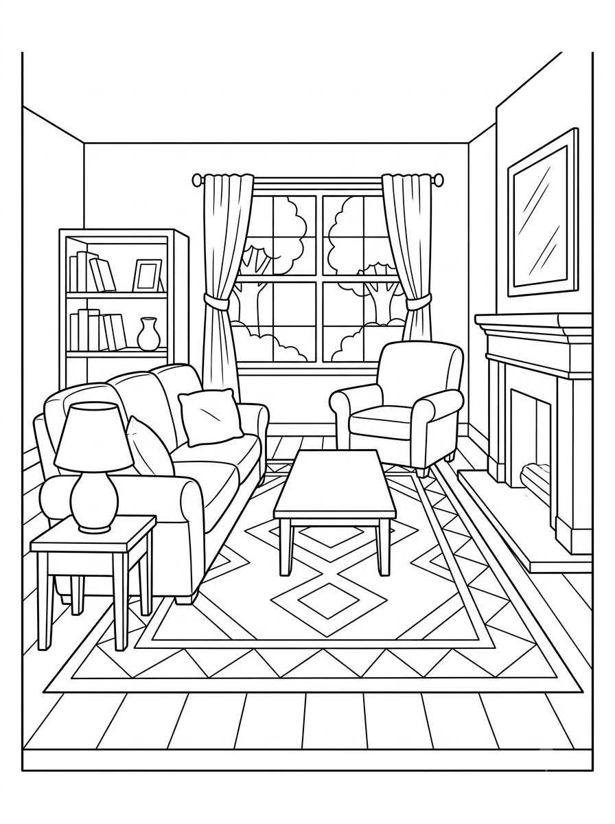 disegno living room da colorare e stampare 1