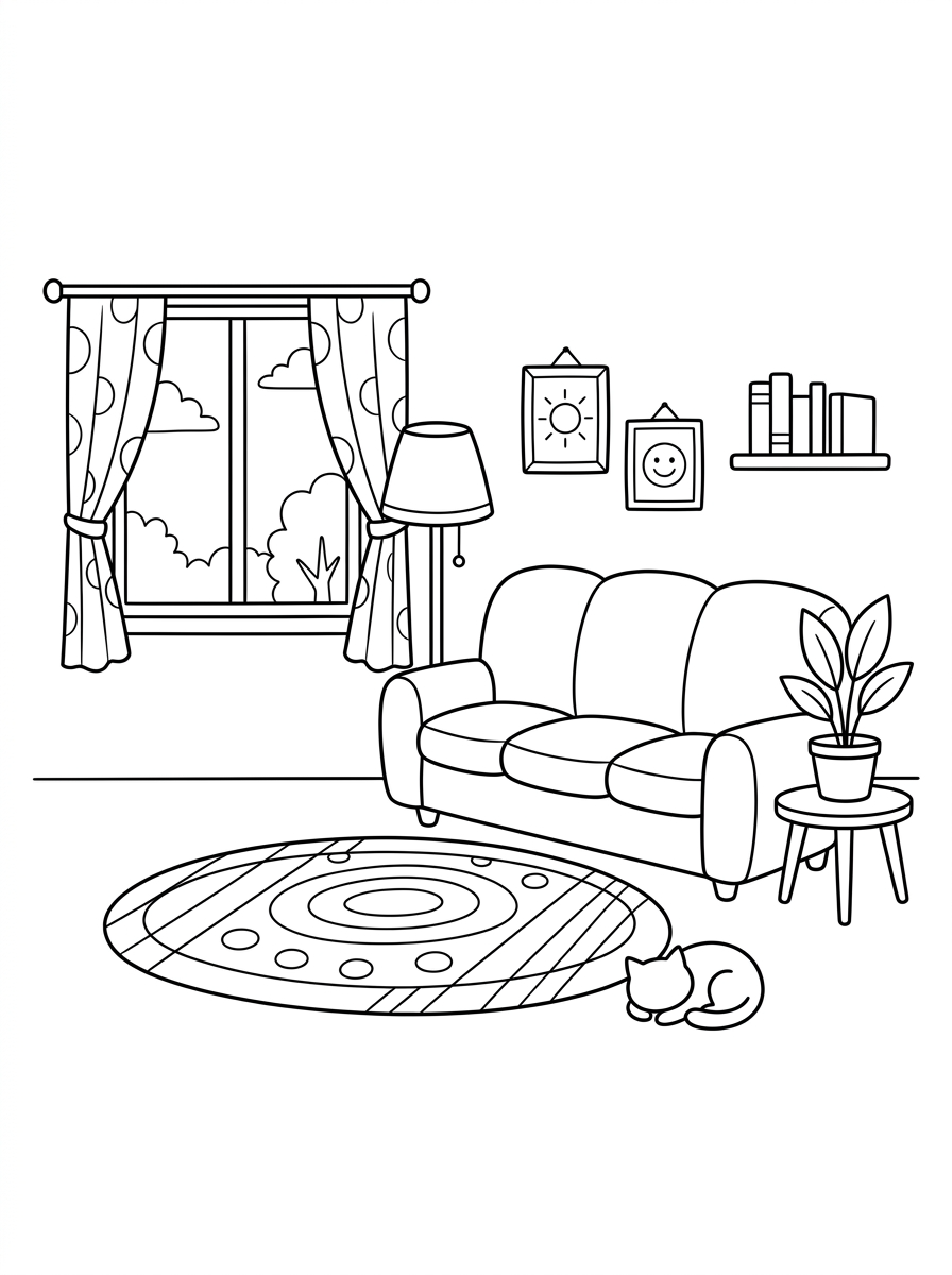 immagini di living room da stampare e colorare