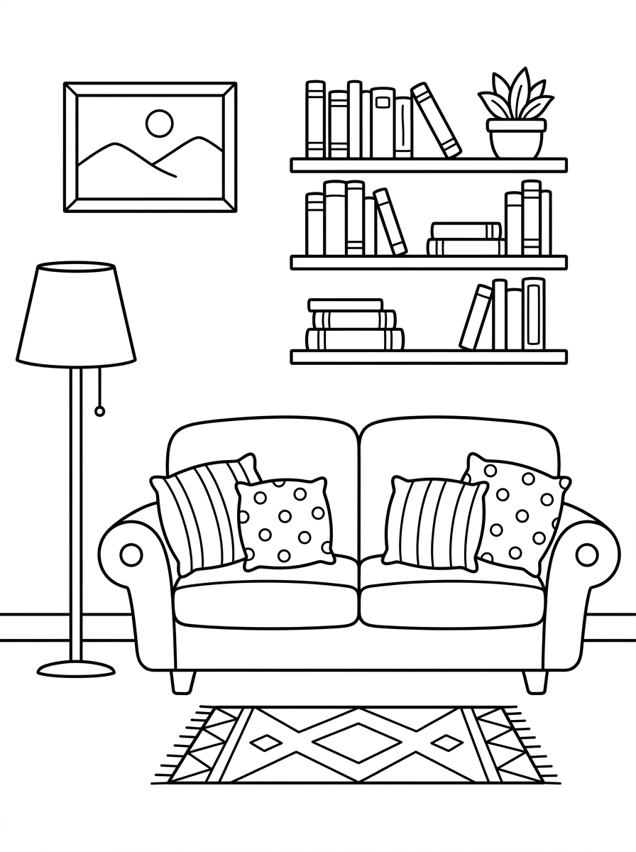 disegni living room da colorare e stampare 1