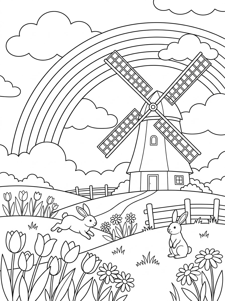 mulino a vento disegno da colorare facile