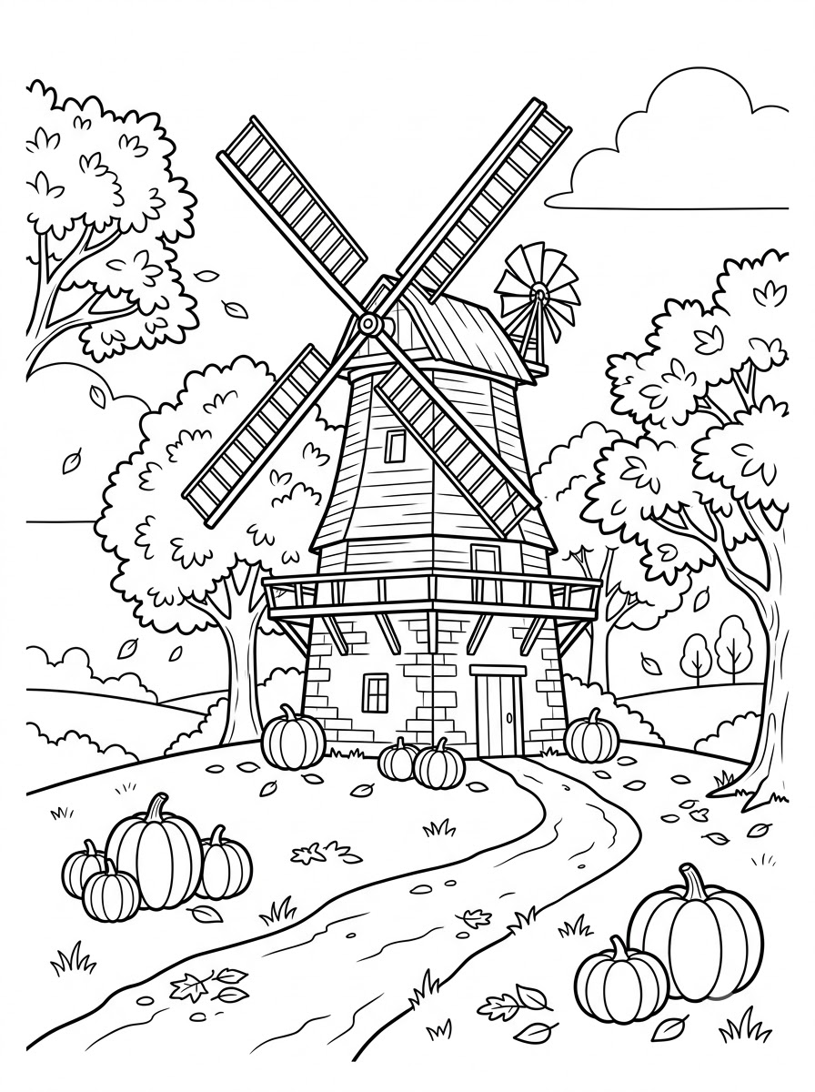 disegni da colorare mulino a vento per bambini