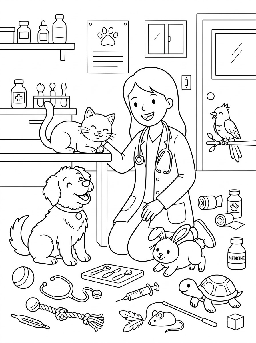 stampe da colorare per bambini veterinario