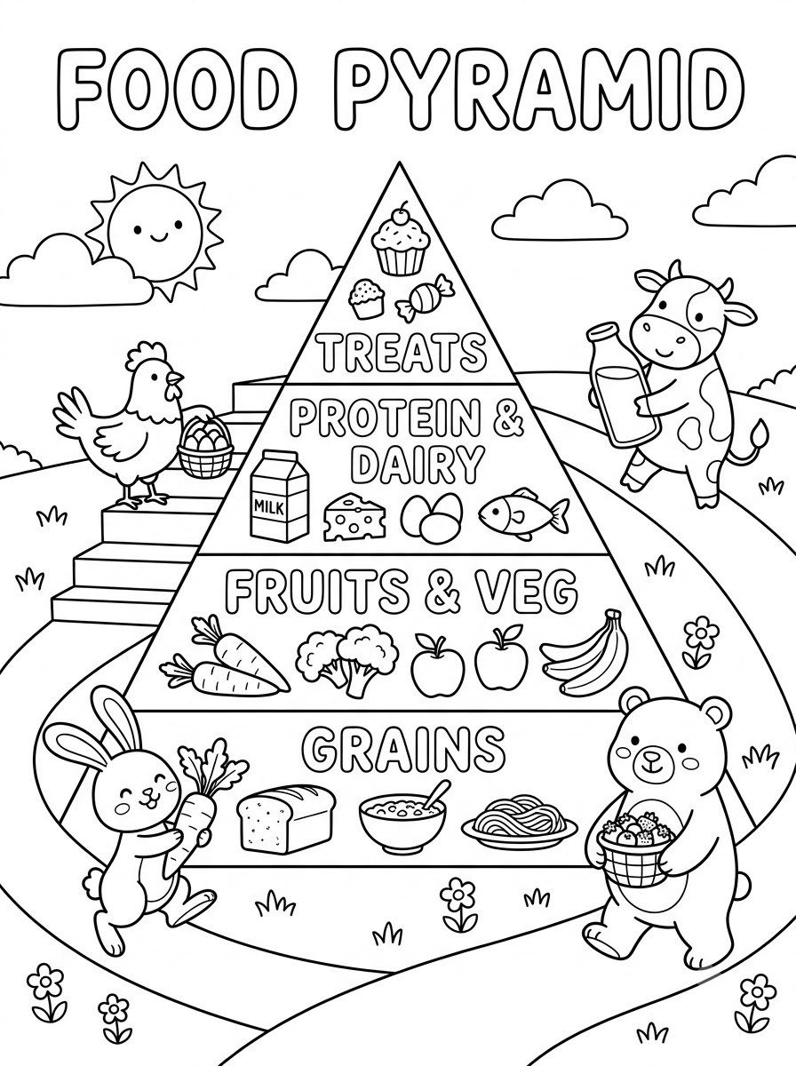 pdf stampare Piramide Alimentare da colorare