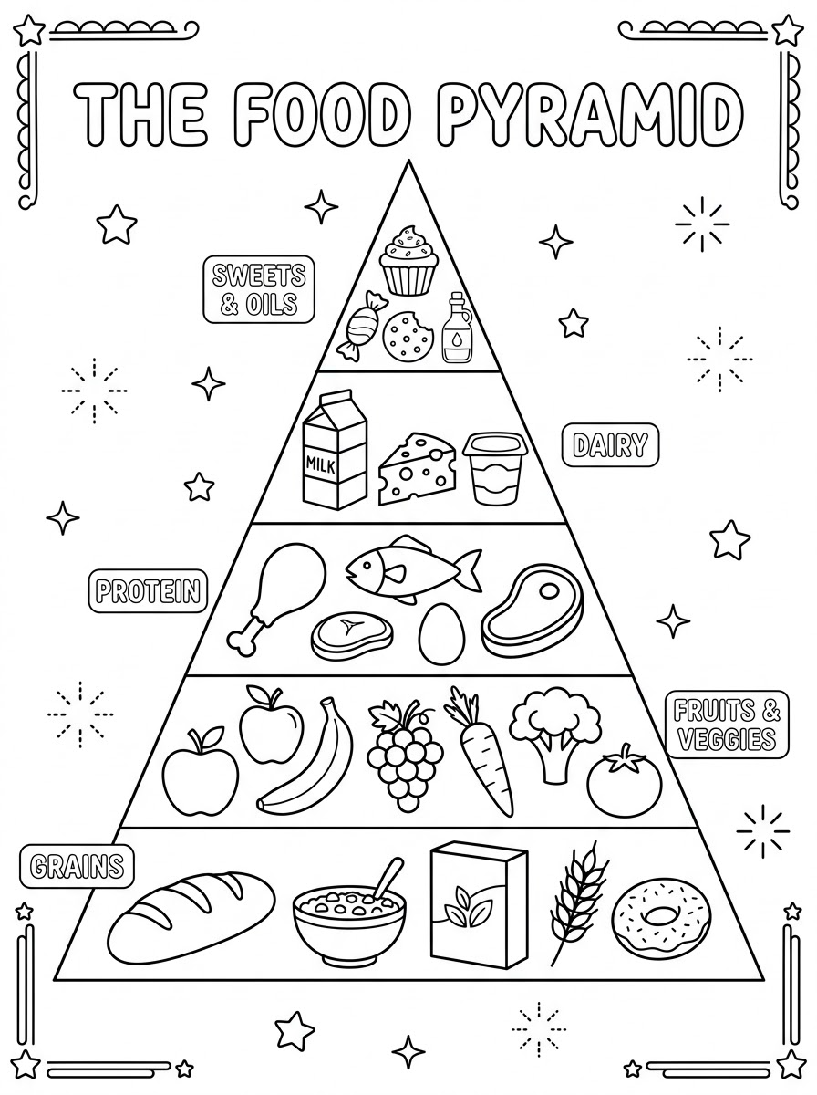 Piramide Alimentare da colorare e stampare