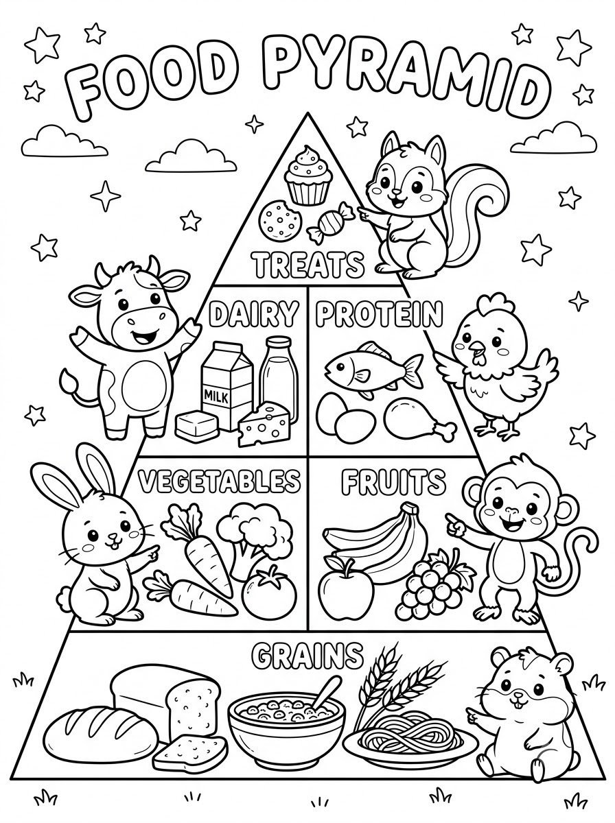disegni da colorare gratis per bambini di Piramide Alimentare