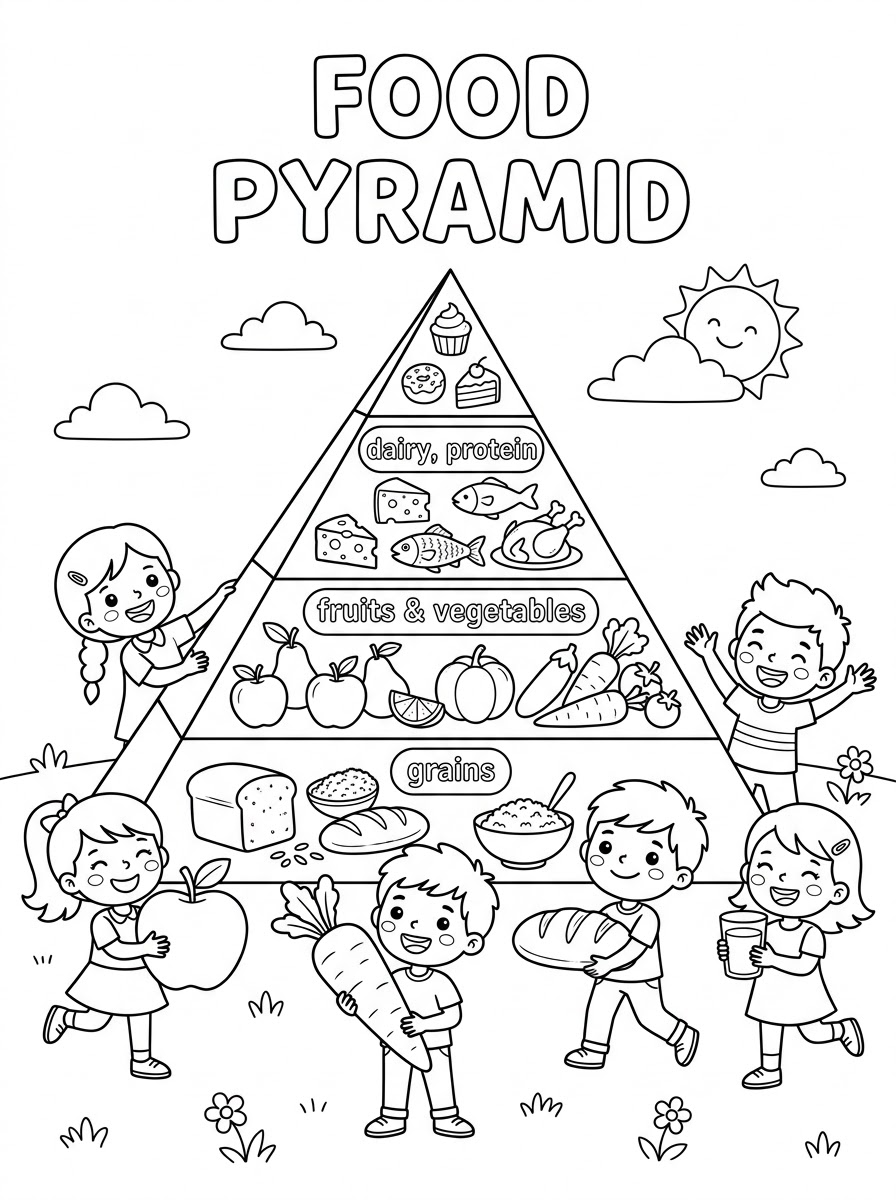 immagini Piramide Alimentare da colorare e stampare