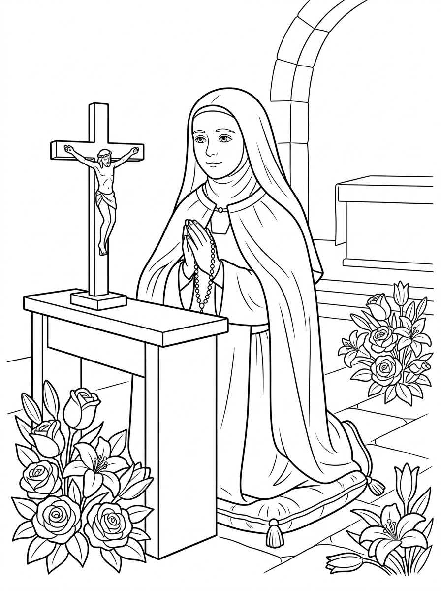 disegni Santa Teresa di Lisieux da colorare per bambini